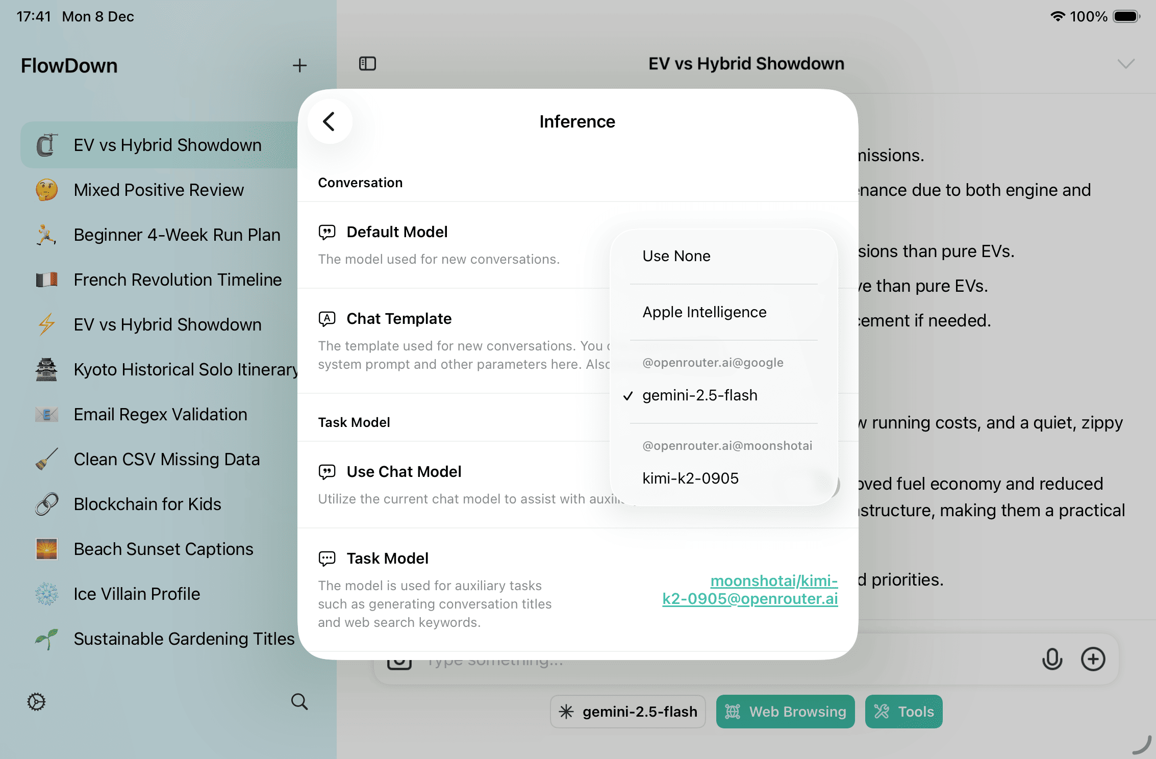 Auxiliary model settings