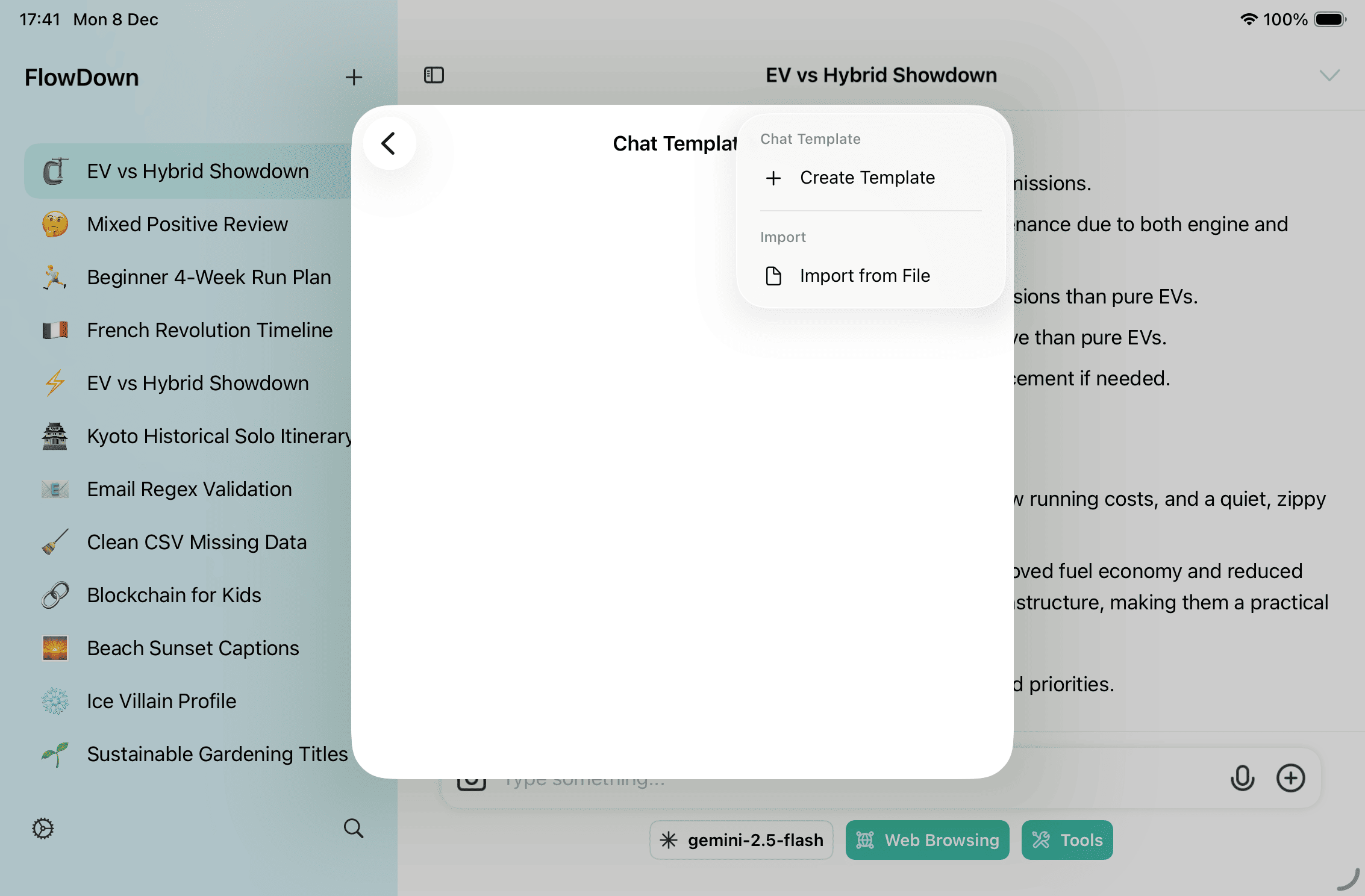 Chat template quick actions